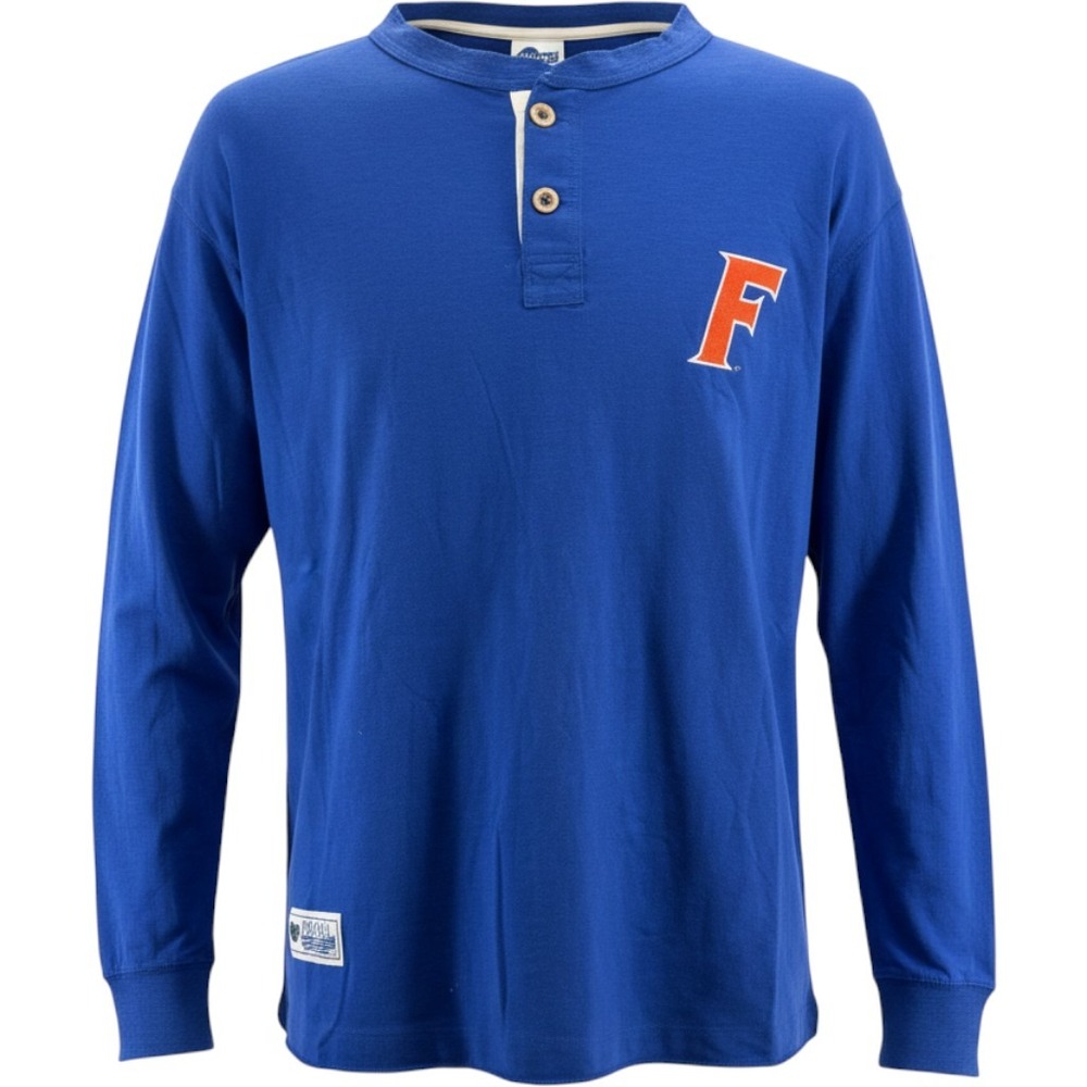 Majestic Section 101 Florida Gators Mens Blue Long Sleeve Henley Shirt Large